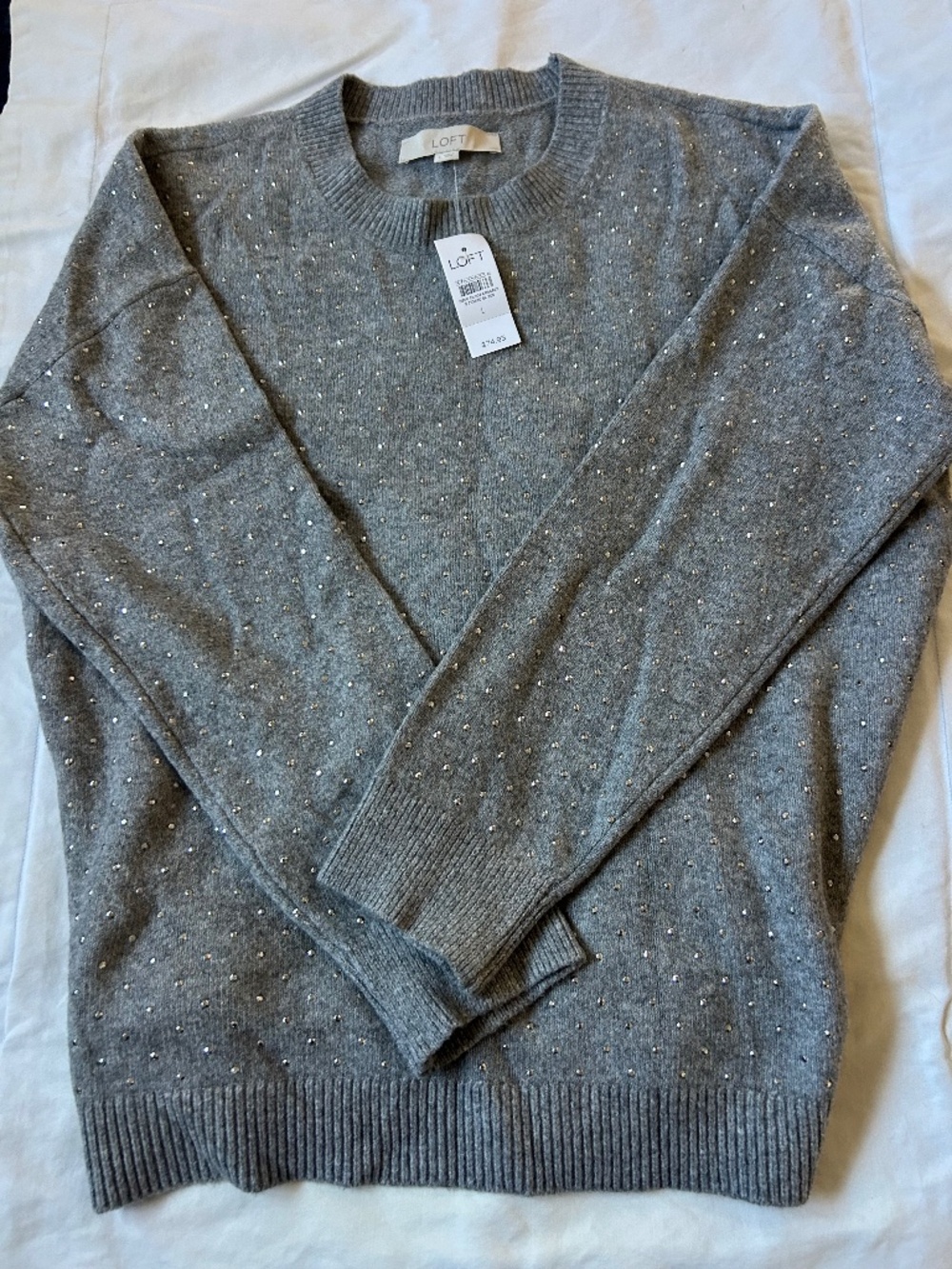 Gray sweater with rhinestones